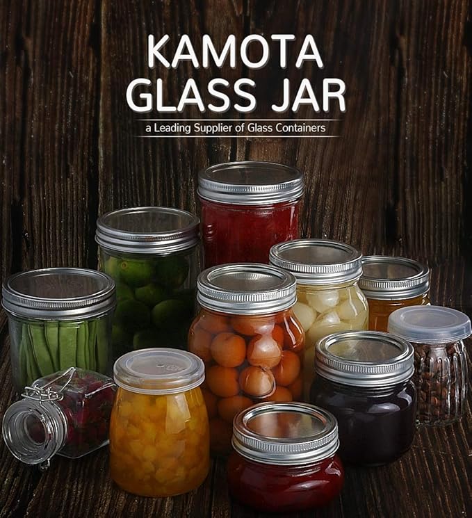 KAMOTA Mason Jars 16 OZ With Regular Lids and Bands, Ideal for Meal Prep, Jam, Honey, Wedding Favors, Shower Favors, Baby Foods, DIY Magnetic Spice Jars, 6 PACK, 10 Whiteboard Labels Included