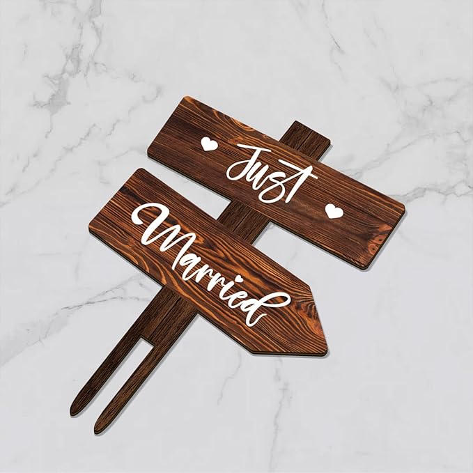 Rustic Just Married Wedding Cake Topper in Wood Wedding Cake Decoration