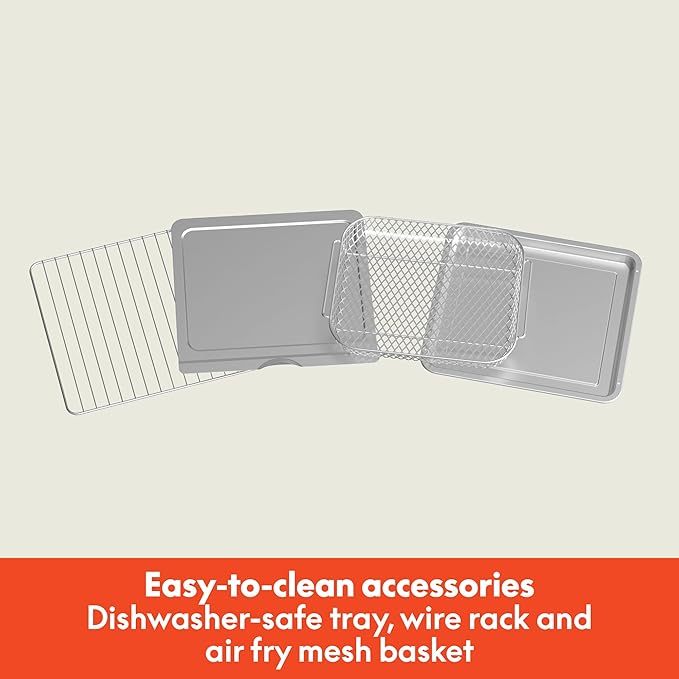 bella Air Fry Toaster Oven, 7 Preset Cooking Options, Dishwasher-Safe EverGood Coated Trays Included, 60-Minute Auto Shutoff w Audible Timer, Power Indicator Light, 1700 Watt, Seaglass