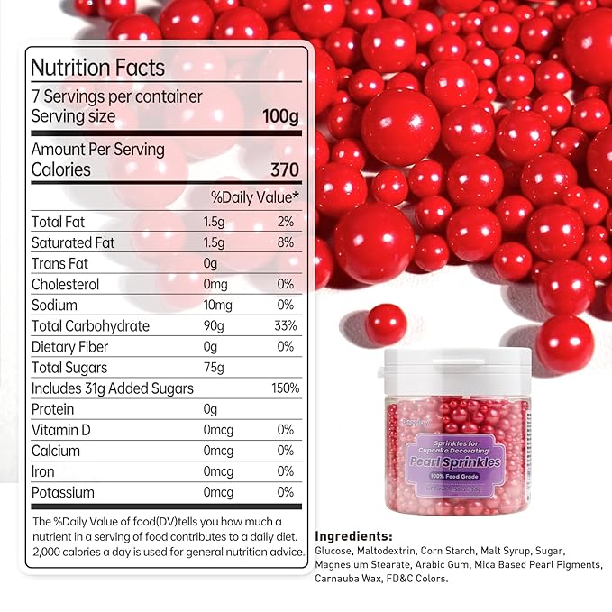 Dazzjoy Edible Christmas Red Pearl Sugar Sprinkles, Mix Size, 4.58oz, Red Sprinkles for Cupcake Decorating, Baking Cake Decorations, Wedding Party Valentines Easter Supplies