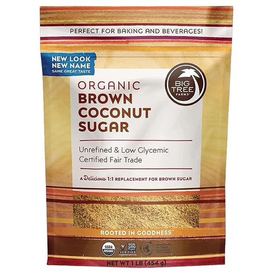 Big Tree Farms Organic Brown Coconut Sugar - Coconut Palm Sugar, Unrefined, Fine Crystals, Cane Sugar Replacement, Coconut Blossom Nectar, Vegan, Perfect for Baking - 1 Pound (Pack of 1)
