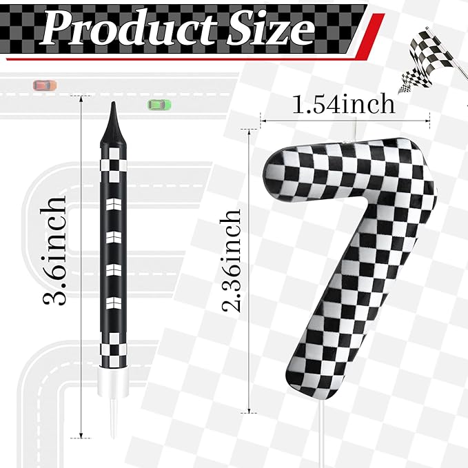 13 Pcs Racing Cars Themed Birthday Candles Black and White Race Number 7 Checkered Candle Cake Topper for Racing Car Party Decoration Supplies (Number 7)