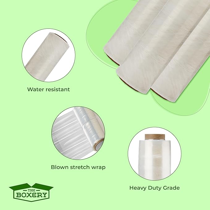 The Boxery- 18''X1500' Per Roll Stretch Wrap-4 Rolls/6000 Feet Total (80 Gauge) - Heavy Duty Grade, Stretch Wrap Film Clear Cling Plastic for Shipping, Moving and Packaging