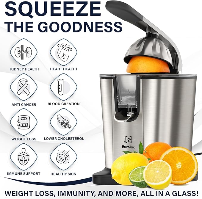Eurolux Electric Citrus Juicer Power Pro - With 300 Watts of Power, This is The Most Powerful Juicer, for an Easy Smooth Juicing Experience | with Its New Updated Design