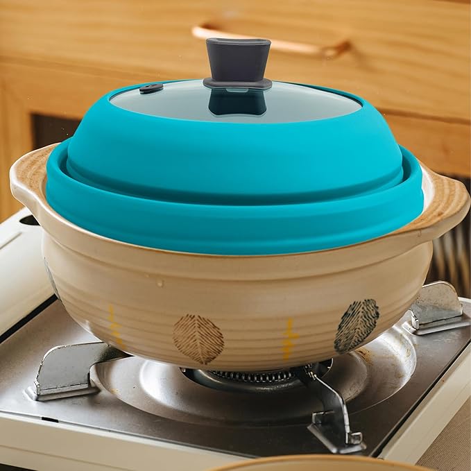 Microwave Splatter Cover Glass Microwave Cover for Food Collapsible Splatter Guard Lid with Silicone Handle for Pot Plate Bowl 11.8 Inch Blue