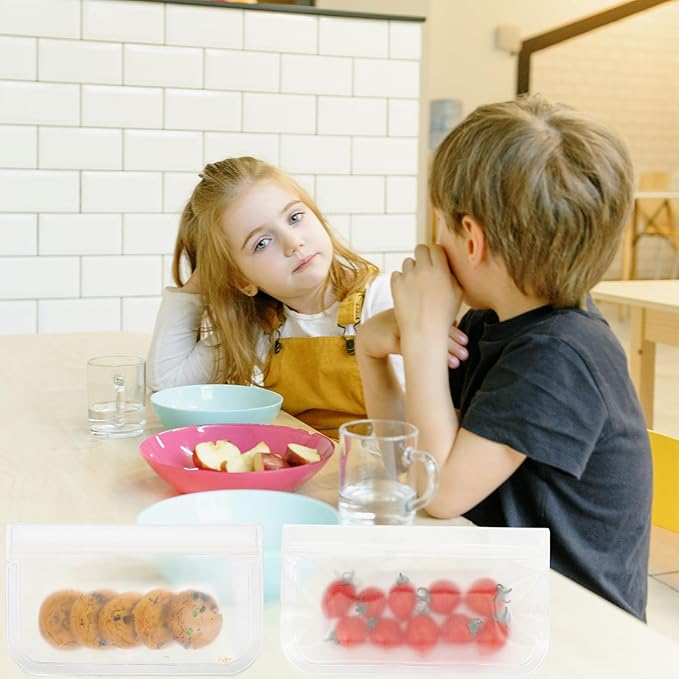 Clear Sandwich Bag/Snack Bag for Kids & Adults, Reusable Double Ziplock Cosmetic Bag,Makeup Travel Bag for Women Girls, Leakproof, Washable, Food Safe, BPA Free (2-Pack, Clear)