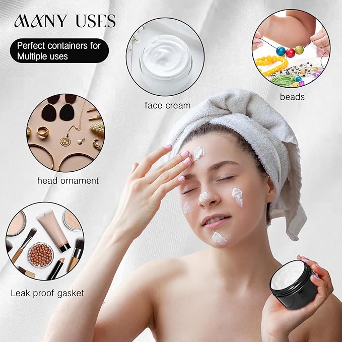 SATINIOR 6 Pack 1 oz Plastic Jars Containers with Lids Wide-mouth Refillable Leakproof Reusable Round Empty Jars for Travel Cosmetic Dry Food Spice Cookie Candy Home Kitchen Organizing(Black)