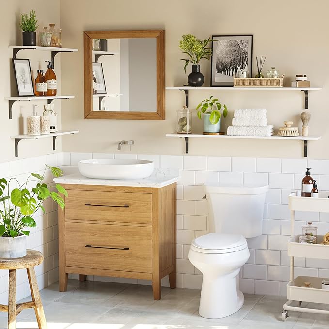 DINZI LVJ Long Wall Shelves, 23.6 Inch Wall Mounted Shelves Set of 2, Easy-to-Install, Wall Storage Ledges with Sturdy Metal Brackets for Living Room, Bathroom, Bedroom, Kitchen, White