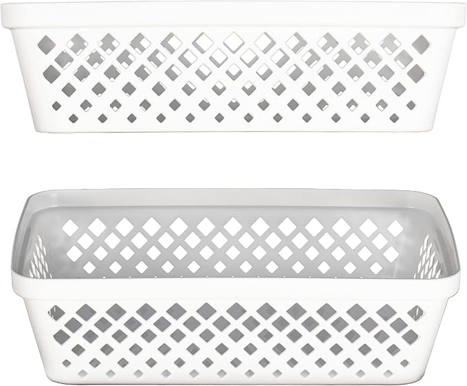 Glad Plastic Storage Basket Set - Multipurpose Drawer Trays, Kitchen Pantry Containers, and Bathroom Bins - 6 Pack Medium Organizers, White