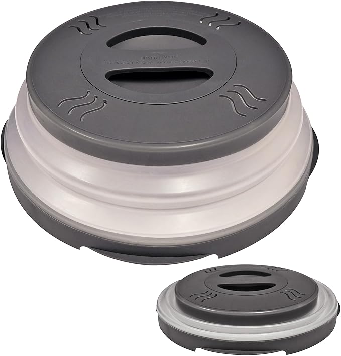2.0 Magnetic Microwave Splatter Cover, Collapsible 12-Inch BPA-Free Food Lid with Upgraded Magnets, Vented Plate Guard, Dishwasher Safe, Space-Saving Magnetic Storage - Gray