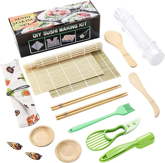 Sushi Making Kit, Sushi Maker for Beginners Sushi Roller Kit with Sushi Bazooka, Sushi Rolling Mat, Sauce Dishes (Style 1)