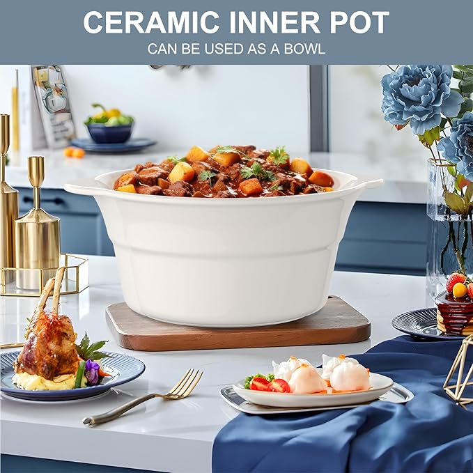 MAGNIFIQUE 5 Quart Programmable Slow Cooker with Auto Warm Setting, Glazed Ceramic Liner, Kitchen Small Appliance for Family Dinners, Blue