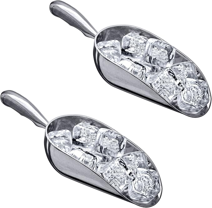 Amazing Abby - Elsa - 12-Ounce Aluminum Ice Scoops (Set of 2), Cast Aluminum Utility Scoops, Food-Grade, Good for Home and Commercial Use, NOT Dishwasher-Safe, Hand-Wash Recommended