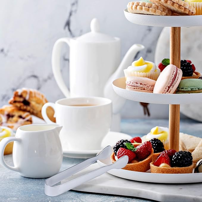 DUGATO 12 Pack Mini Serving Tongs (4.3 Inch Stainless Steel) - Small Appetizer, Sugar Cube & Ice Tongs for Tea Party, Coffee Bar, Buffets - Silver