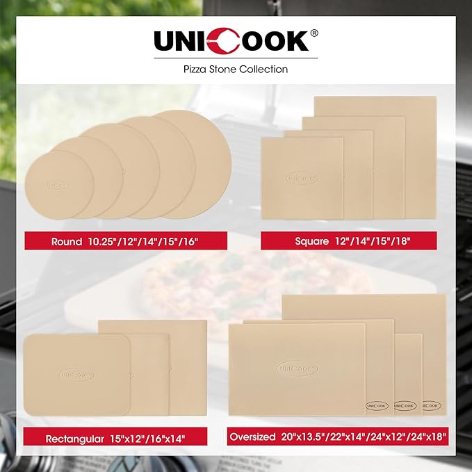 Unicook 12 Inch Round Pizza Stone, Heavy Duty Cordierite Bread Baking Stone for RV Oven, Grill and Toaster Oven, Ideal for Baking Crisp Crust Pizza, Bread, Cookies and More
