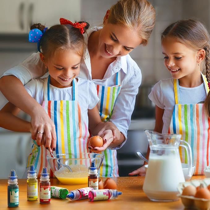 12 Color Food Coloring Set - Vibrant Liquid Food Colors Frosting Dye Tasteless for Baking, Cake Decorating, Easter Egg, Royal Icing, Fondant, Macaron - 0.25 Fl. Oz Bottles