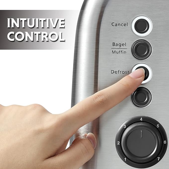 BUYDEEM DT620 2-Slice Toaster, Extra Wide Slots, Retro Stainless Steel with High Lift Lever, Bagel and Muffin Function, Removal Crumb Tray, 7-Shade Settings,Stainless Steel