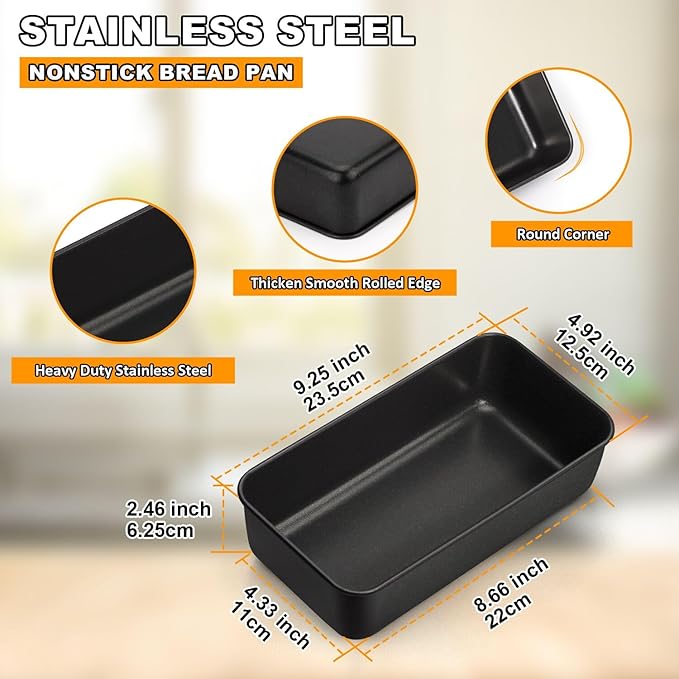 LIANYU 8 Pack Nonstick Loaf Pans for Bread Baking, 9x5 Inch Stainless Steel Baking Bread Pans, Small Loaf Tins for Homemade Brownies and Pound Cakes, Dishwasher Safe
