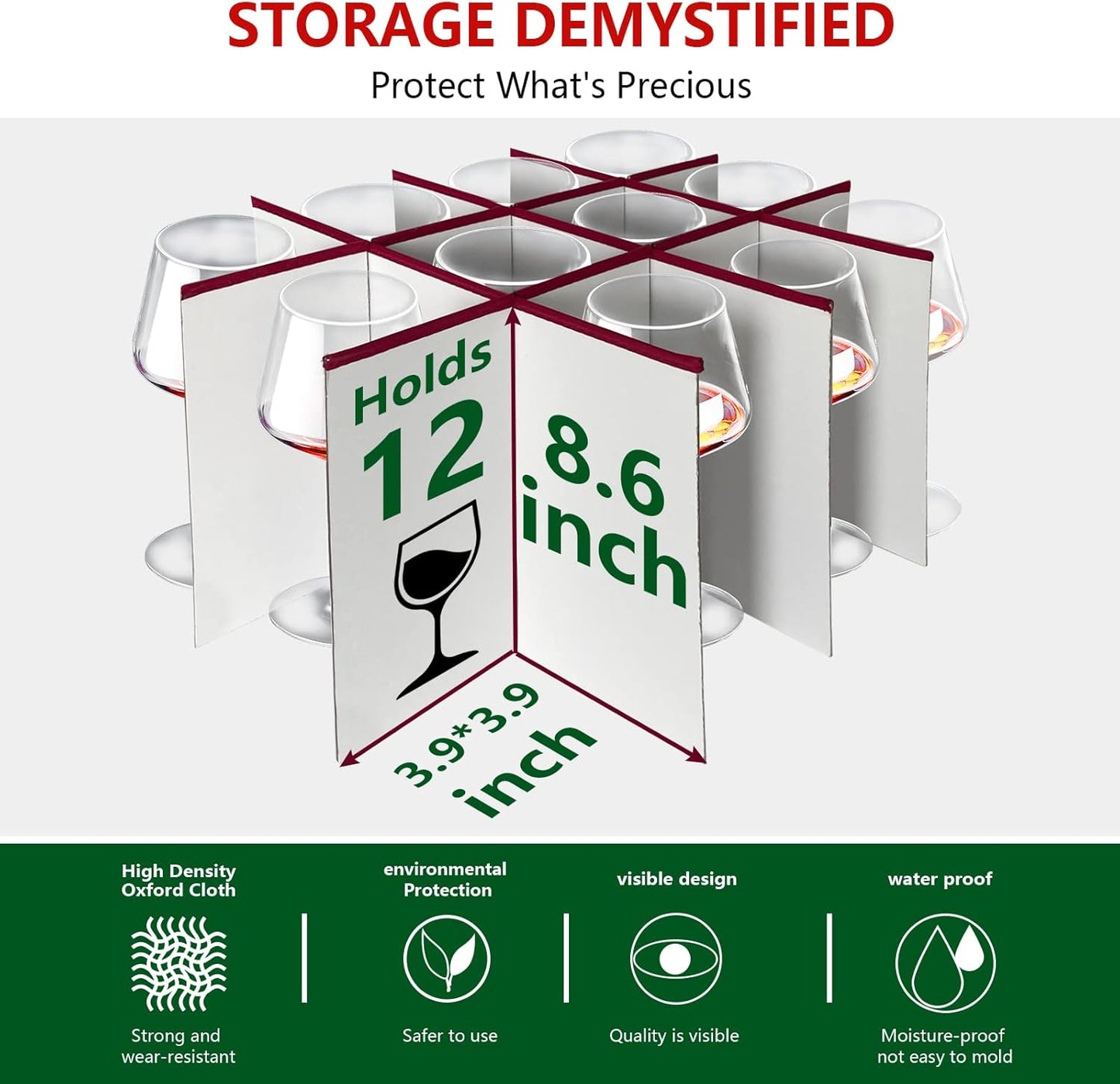 VERONLY Christmas Stemware Storage Cases with Dividers- Holds 24 Wine Glass Storage or Crystal Glassware Containers, China Storage Containers with 2 Handles and Lable Window -Set of 2 Black