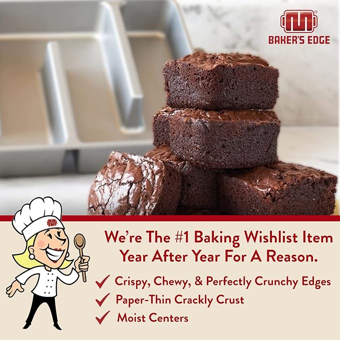 Baker's Edge Brownie Pan Complete Set (Includes Lid & Wedge) The Original All Edges Brownie Pan for Baking, Premium Doble Nonstick Coating, Heavy Gauge Cast Aluminum - Rectangular 9x12 Size Baking Pan
