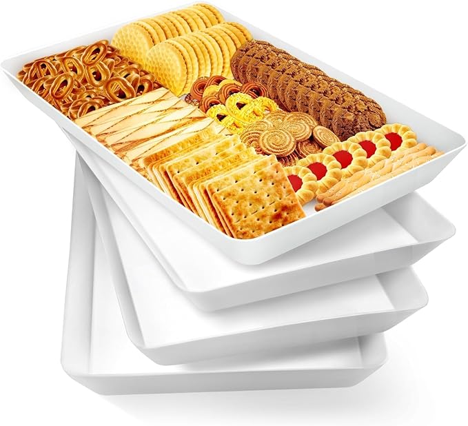 WOWBOX 4 pcs Serving Tray for Entertaining, Grilling BBQ Accessories, Serving Platters for Snacks, Fruit, Reusable Plastic Trays for Serving Food and Pantry Organization in Kitchen & for Parties