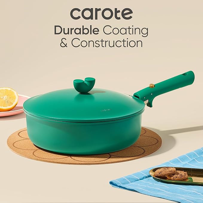 CAROTE 27pcs Pots and Pans Set Non Stick, Gift Set Nonstick Cookware Die-cast Aluminum Detachable Handle, Dishwasher/Oven Safe, Induction Cooking Pot and Pan Sets, Green, RV Kitchen Cookwares