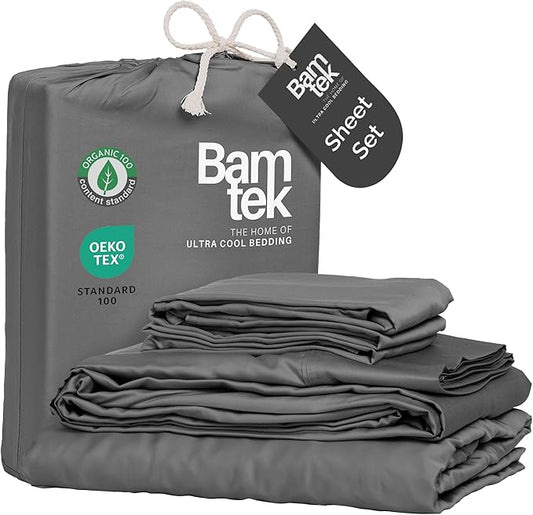 100% Viscose from Bamboo Sheets Full Size, Super Soft Bedding Set, 4PC Cooling Sheets for Hot Sleepers, Vegan Silk Moisture Wicking, Organically Grown Bedsheet, Steel - 54" x 75"