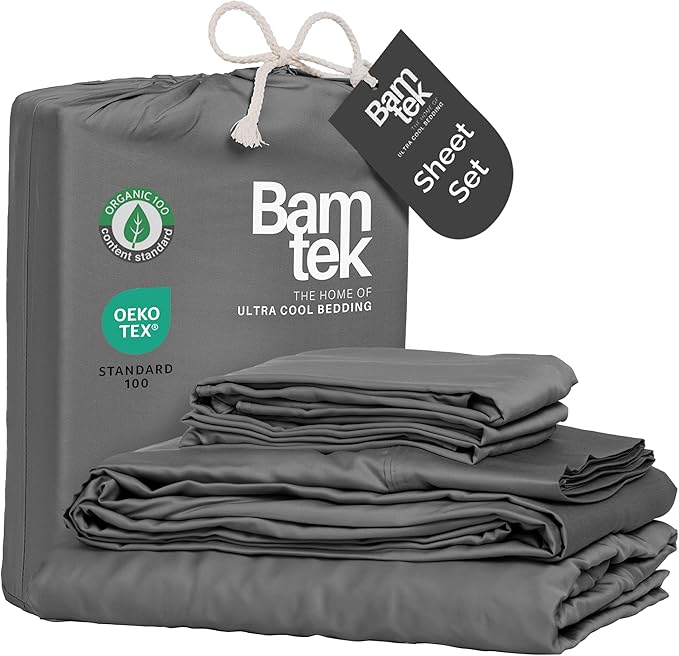 100% Viscose from Bamboo Sheets California King Size, Super Soft Bedding Set, 4PC Cooling Sheets for Hot Sleepers, Vegan Silk Moisture Wicking, Organically Grown Bedsheet, Steel - 72" x 84"