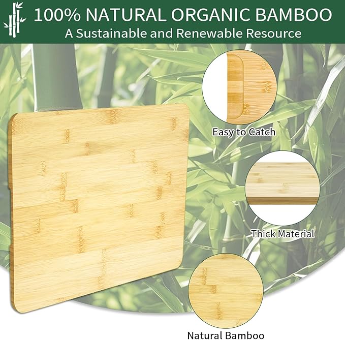 16.3" x 13.3" Bamboo Cutting Board, Toaster Oven Accessories With Heat-Resistant Non-Skid Silicone Feet for Ninja Foodi DT201 DT251 Smart Oven Countertop Convection Oven,100% Organic Bamboo