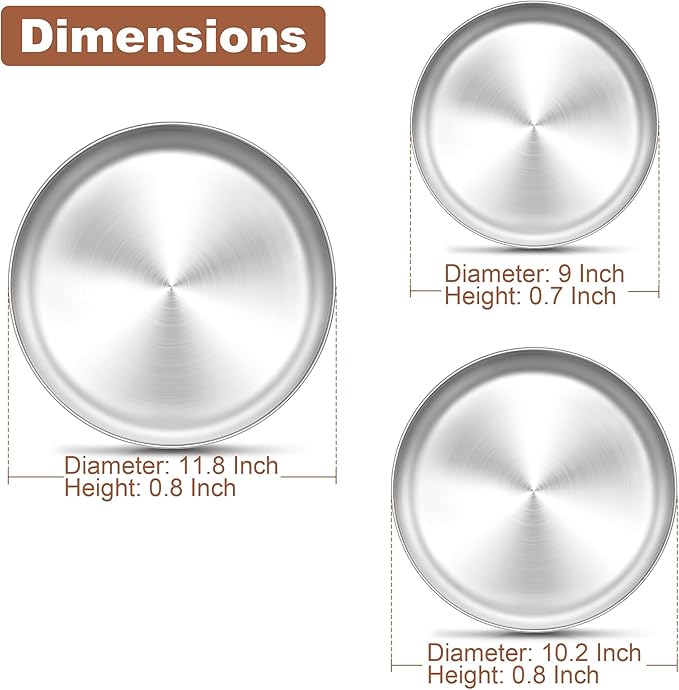 TeamFar Pizza Pan, 9 Inch, 10 Inch, 12 Inch Stainless Steel Pizza Pans Set, 3 Sizes Round Pizza Oven Baking Serving Plate Tray for Pizza Pie Cookie, Non-Toxic & Heavy Duty, Dishwasher Safe
