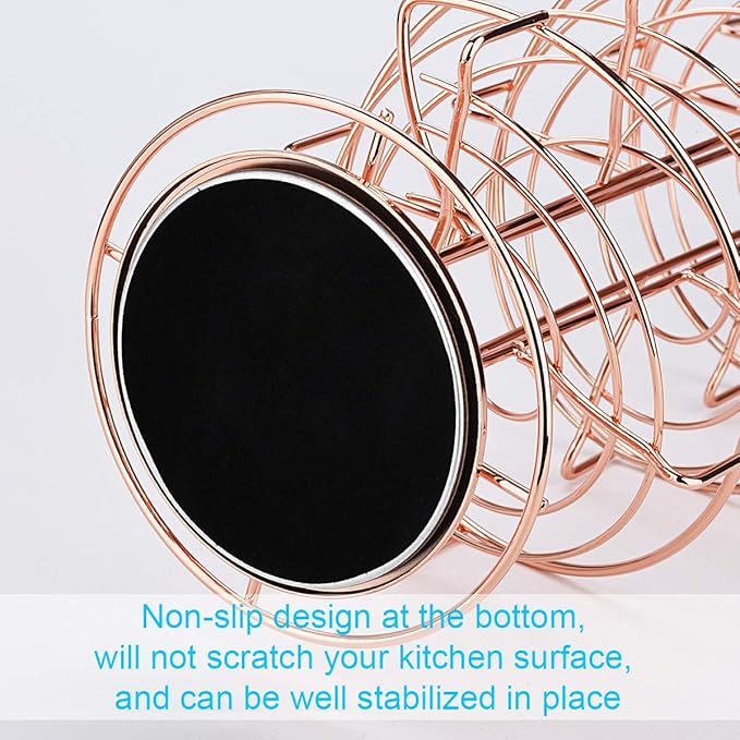 Toplife Spiral Design Metal Egg Skelter Dispenser Rack, Storage Display Rack, Rose Gold