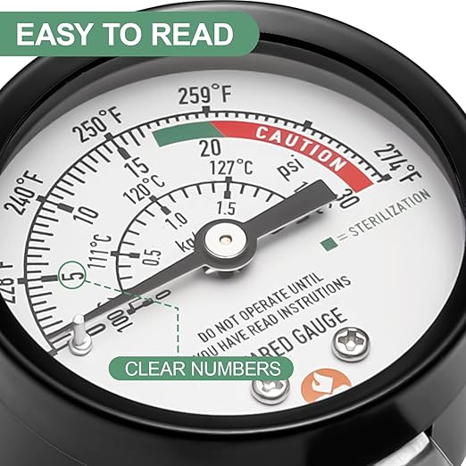 Roastove Black case Pressure Cooker Gauge, Pressure Canner Gauge, Steam Pressure Gauge, 2" Dial, Lower Mount, Including Gasket, Nut