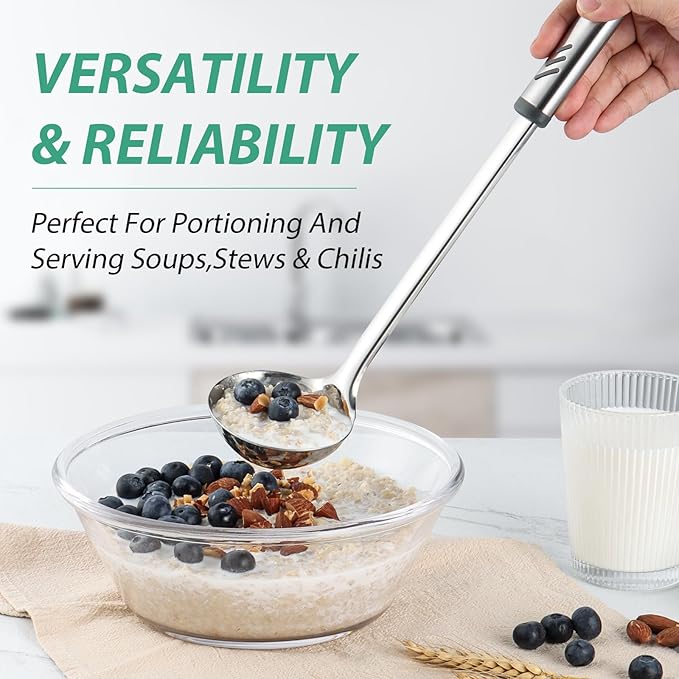 Soup Ladle, 2 oz Ladle Stainless Steel for Serving and Cooking, Small Ladles Spoon with Heat-proof Handle, Durable Construction, 13.4 inch, Silver