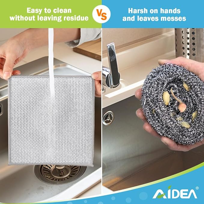 AIDEA Non Scratch Wire Dishcloth 24PK, Wire Dishwashing Rag for Wet and Dry, Washable Dish Rags No Odor, Cleaning Pads Steel Scrubber for Cookware, Sinks, Dishes, Stove Tops, 7"×8"