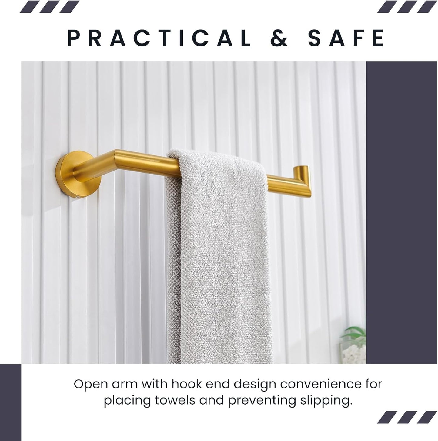 Suyar Brushed Gold Towel Holder, SUS 304 Stainless Steel Bathroom Kitchen Hand Towel Rack Bar for Wall