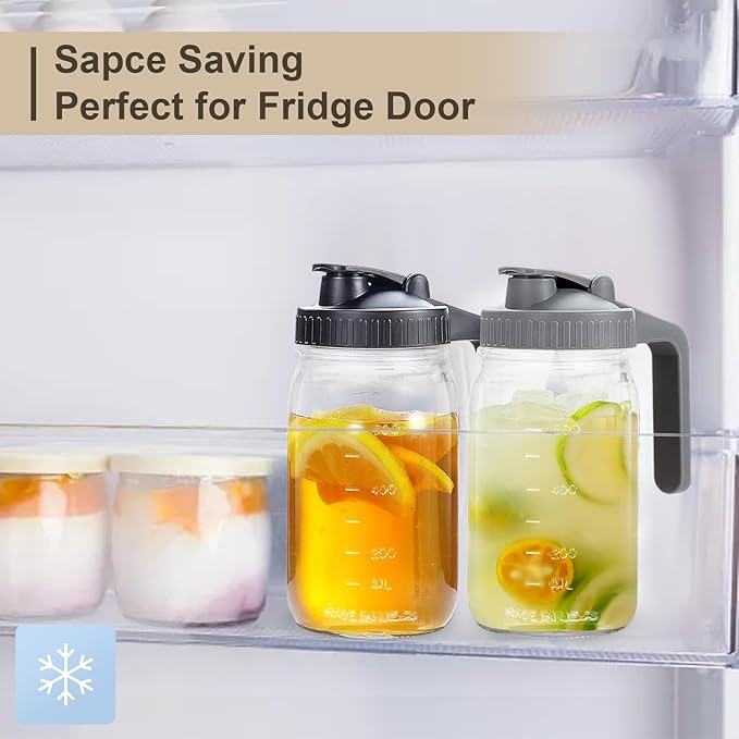 32oz Mason Jar with Lid - 2Pack No Leak Airtight Mason Jar with Pour Spout Lid Perfect for Fridge, Wide Mouth Easy to Clean, Ideal for Coffee, Breastmilk, Iced & Sun Tea, Juices