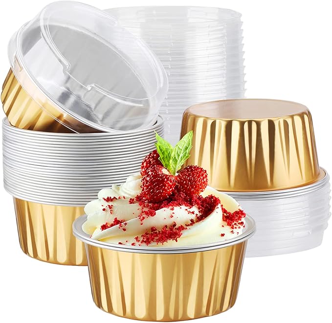 EUSOAR Mini Cheesecake Containers, 30pcs 5oz 125ml Aluminum Foil Muffin Liners Cups with Lids, Cupcake liners Baking Cups, Disposable Foil Ramekins Creme Brulee Pans Holders, Mini Pie Pans with Lids