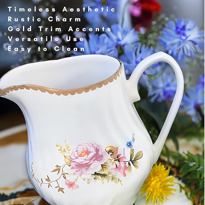 Sugar and Creamer Set - Porcelain Sugar and Creamer Floral Vintage Tea Set with Elegant Embossed Swirls - Exquisite Fine China Tea Set for Parties & Celebrations - Timeless Rose Set by Lynns