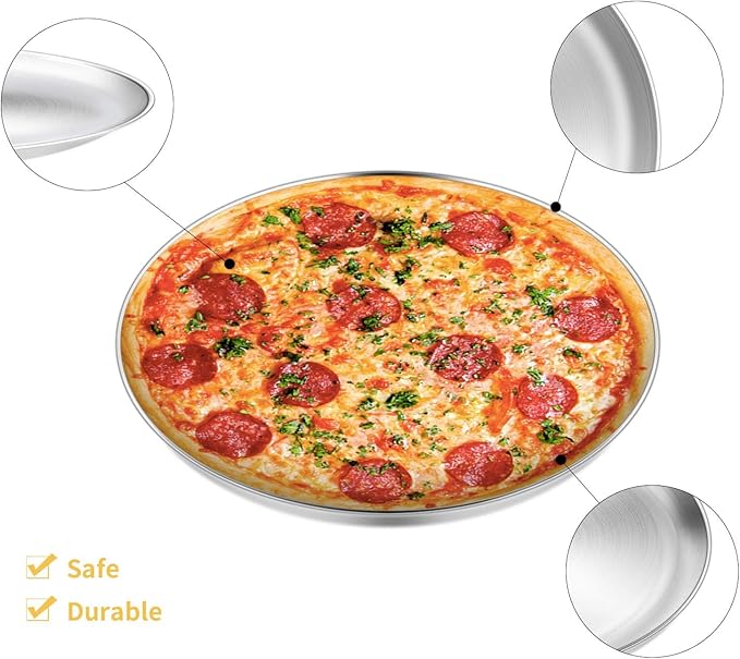 13½ inch Pizza Pan Set, Set of 3, Stainless Steel Pizza Pan Set Large Pizza Oven Pans Tray for Baking Serving, Healthy & Heavy Duty, Dishwasher Safe & Easy Clean