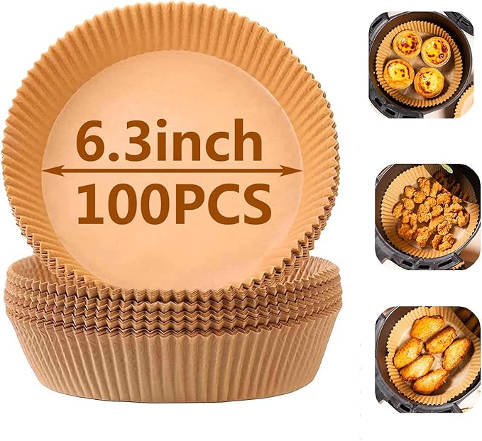Air Fryer Liner Round,100PCS 6.3 inch Disposable Liners for 2 to 4.9Qt Air Fryer,Unbleached Non-stick Non-leak Airfryer Parchment Paper liner