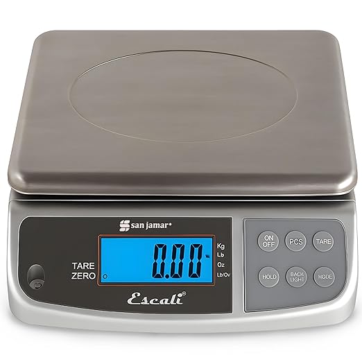 San Jamar Escali Promzr M-Series Digital Scale with Display Hold for Kitchens and Restaurants, Metal, 33 Pound, Silver