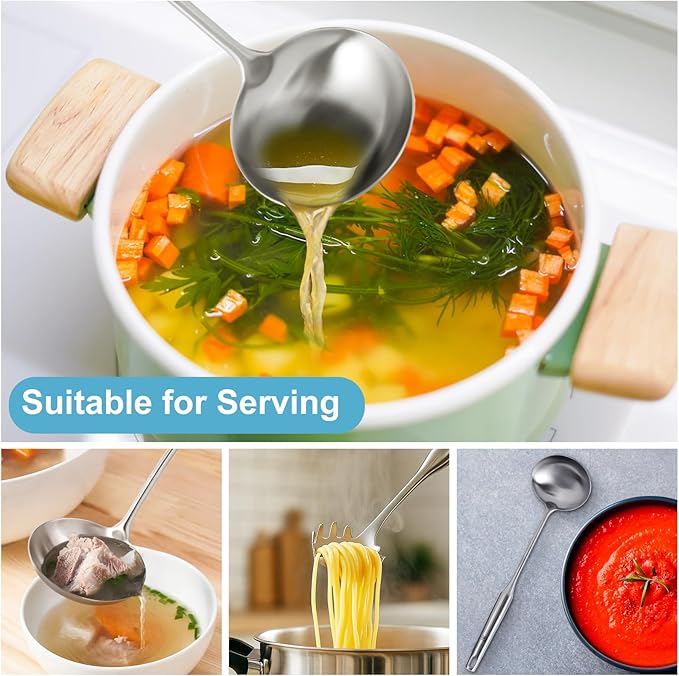 Soup Ladle - Stainless Steel Ladle Spoon，13.8" Large Durable Metal Ladel for Serving or Cooking, Stirring, Wok & Soup, Professional Heavy Duty kitchen Utensils [Heat Resistance, Integral Forming]