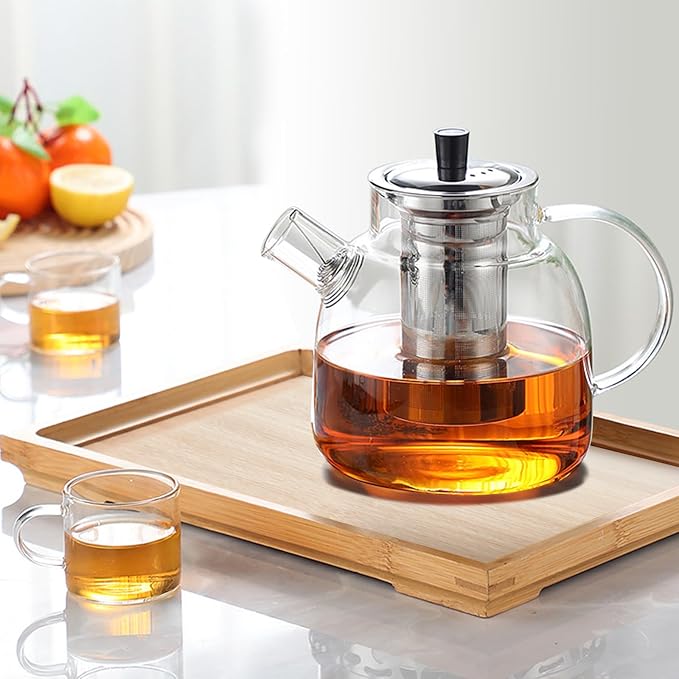 50OZ Glass Teapot With Infuser, Tea Pot for Stove Top, 1500ML Glass Tea Cup With Infuser and Lid, Microwave and Dishwasher Safe