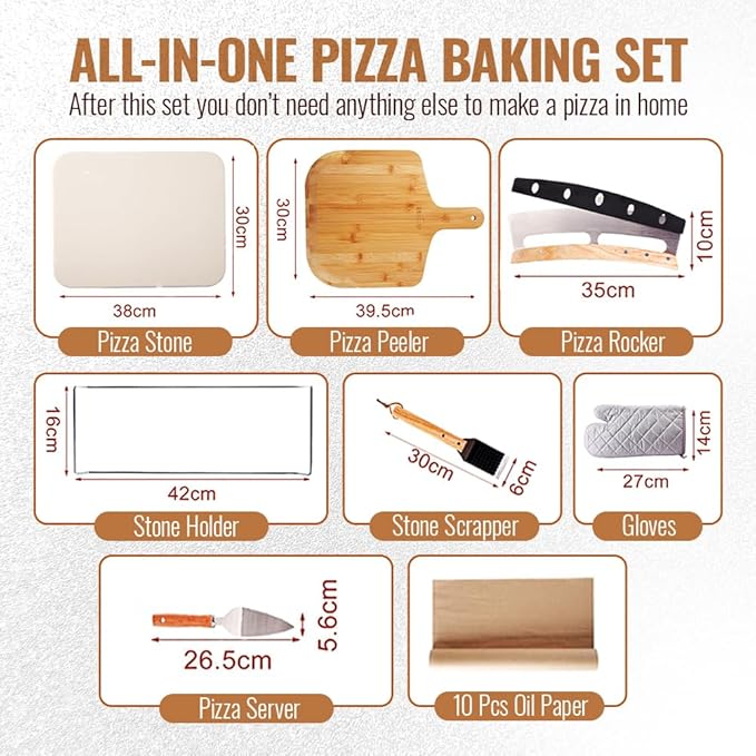 8 PCS Pizza Stone Set, Extra Large 15×12 Inch Pizza Stone for Grill, Rectangle Baking Sone With Pizza Kit for Pizza, Bread, BBQ Grilling, Pizza Peel Set