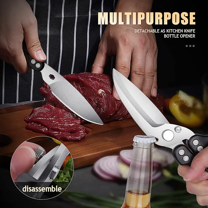 DRAGON RIOT Heavy Duty Poultry Shears - A Must Have Kitchen Shears for Chicken and Meat Cutting - Dishwasher Safe and Stainless Food Kitchen Scissors for Thanksgiving(Black)
