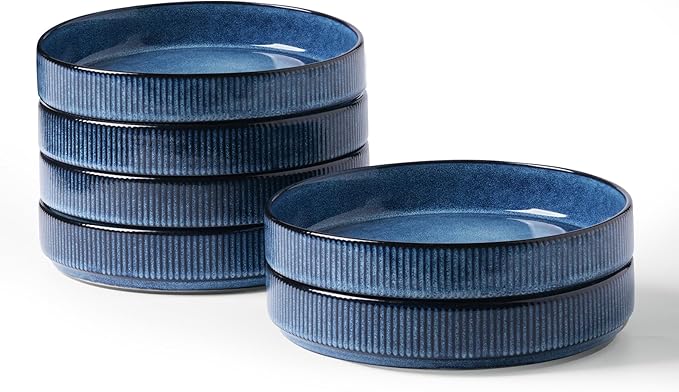 famiware Star 7.5" Pasta Bowls Set, Salad Bowl Set of 6, Double Reactive Glaze, Stackable, Perfect for Your Friend for Housewarming, Thanksgiving, Christmas, Nebulas Blue