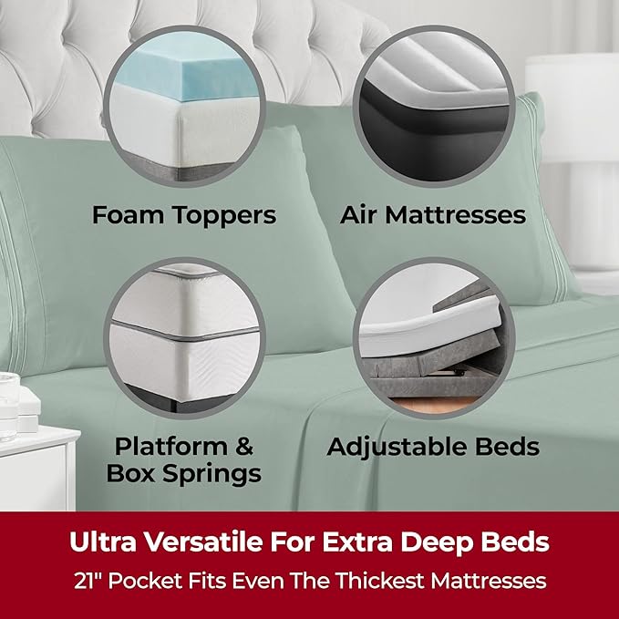 Mellanni Extra Deep Queen Sheets - 4 PC Iconic Collection Bedding - Hotel Luxury, Ultra Soft, Cooling Bed Sheets - Wrinkle, Fade, Stain Resistant (Queen, Emerald Green)