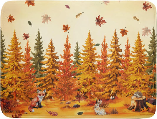 Autumn Forest Dish Drying Mat - Welcome Fall Fox Drying Pad for Counter Wildlife Dish Drainer Mat Cabin Animal Kitchen Accessories 18 X 24 Inch