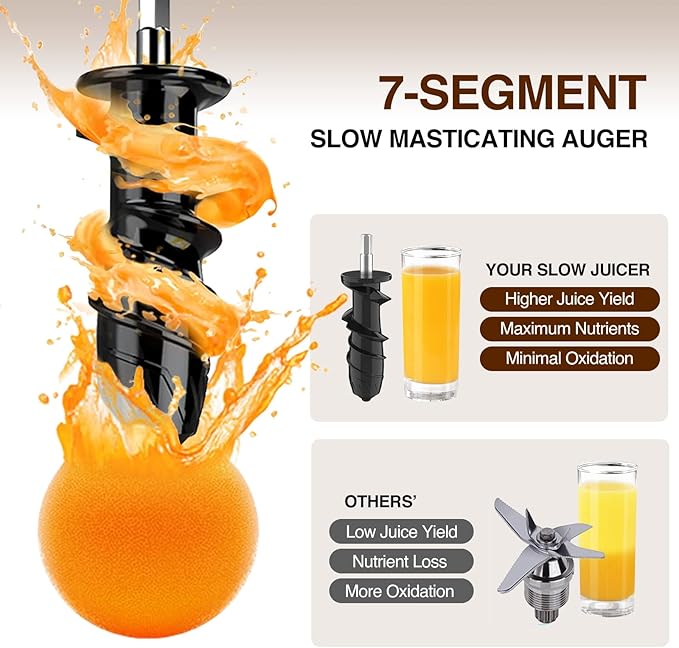 Cold Press Juicer Extractor Fruit Vegetable, Electric Coffee Grinder Burr Fine Coarse Grind for Beans Nuts, Celery Beet Carrot Wheatgrass Ginger Slow Juicer Machines Quiet BPA Free Easy To Clean