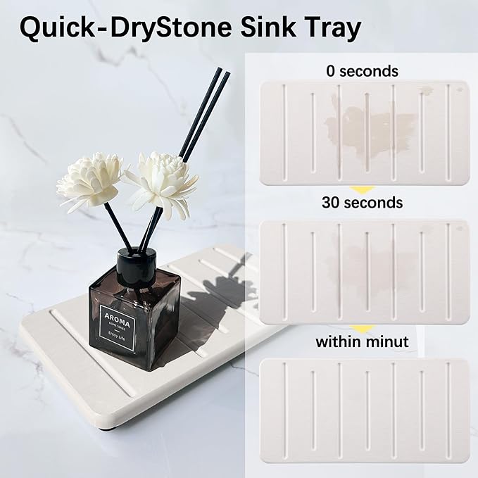 2PCS Water Absorbing Stone Tray for Cosmetics & Hand Soap & Houseplants, 8.66" * 4.33"Ultra-Absorbent Diatomite Coaster | Fast-Drying Bathroom & Kitchen Organizer